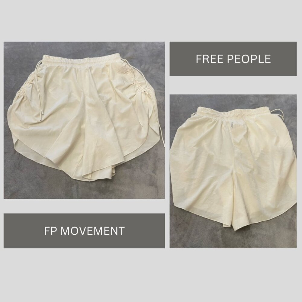 New! Free People FP Movement Ivory Side Ties Ruched Active Shorts 3097